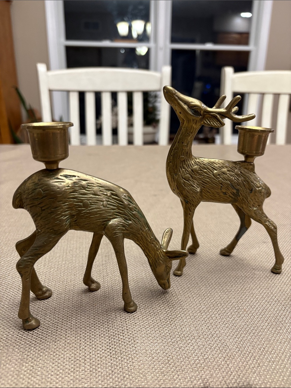 2 Brass Reindeer Taper Candlestick Candle Holders MCM vintage